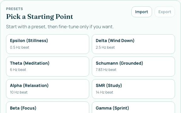 Preset and ambience controls for quickly shaping a session.