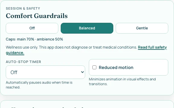 Fine tune and safety controls including guardrails and timer options.
